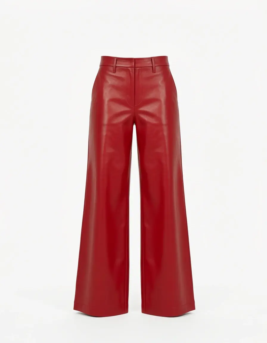 Rote weit geschnittene Lederhose für Damen