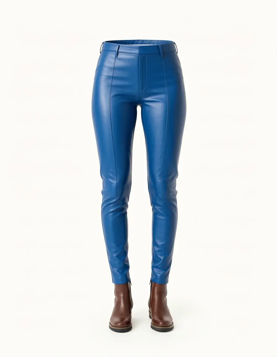 Blaue Lederhose im Biker-Stil
