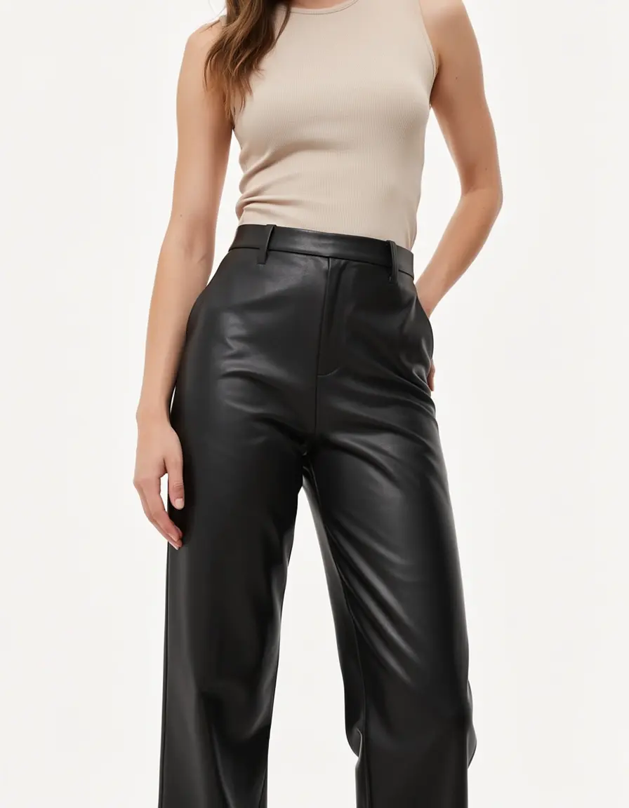 Schwarze High-Waist Lederhose