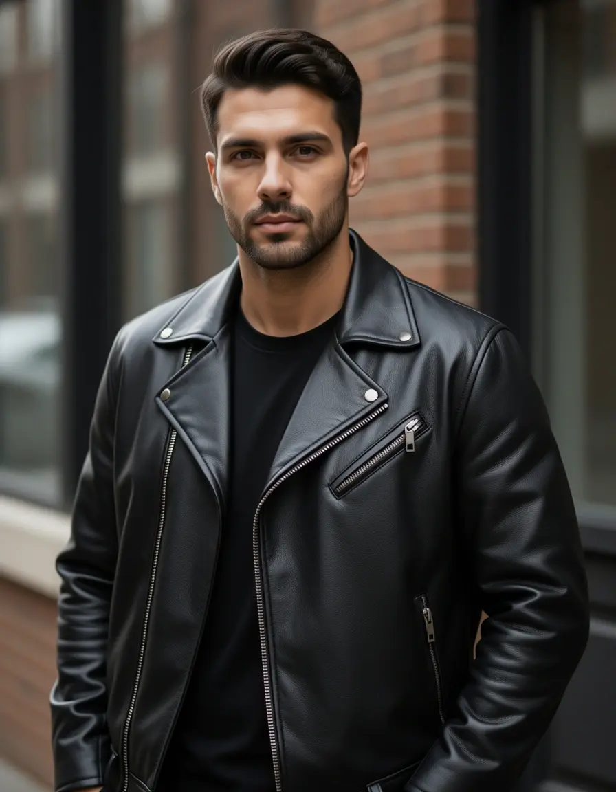 Klassische schwarze Lederjacke Herren aus hochwertigem Echtleder