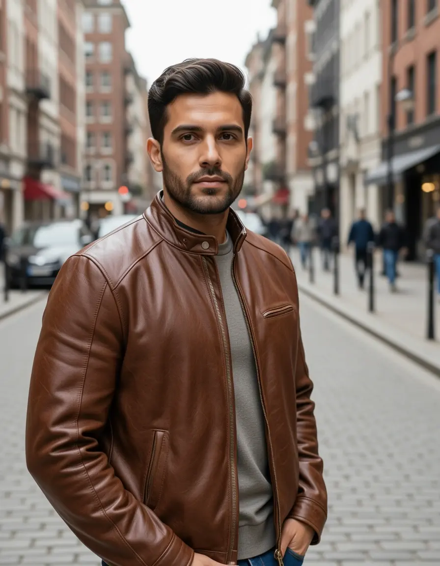 Braune Herren Lederjacke im Vintage Look