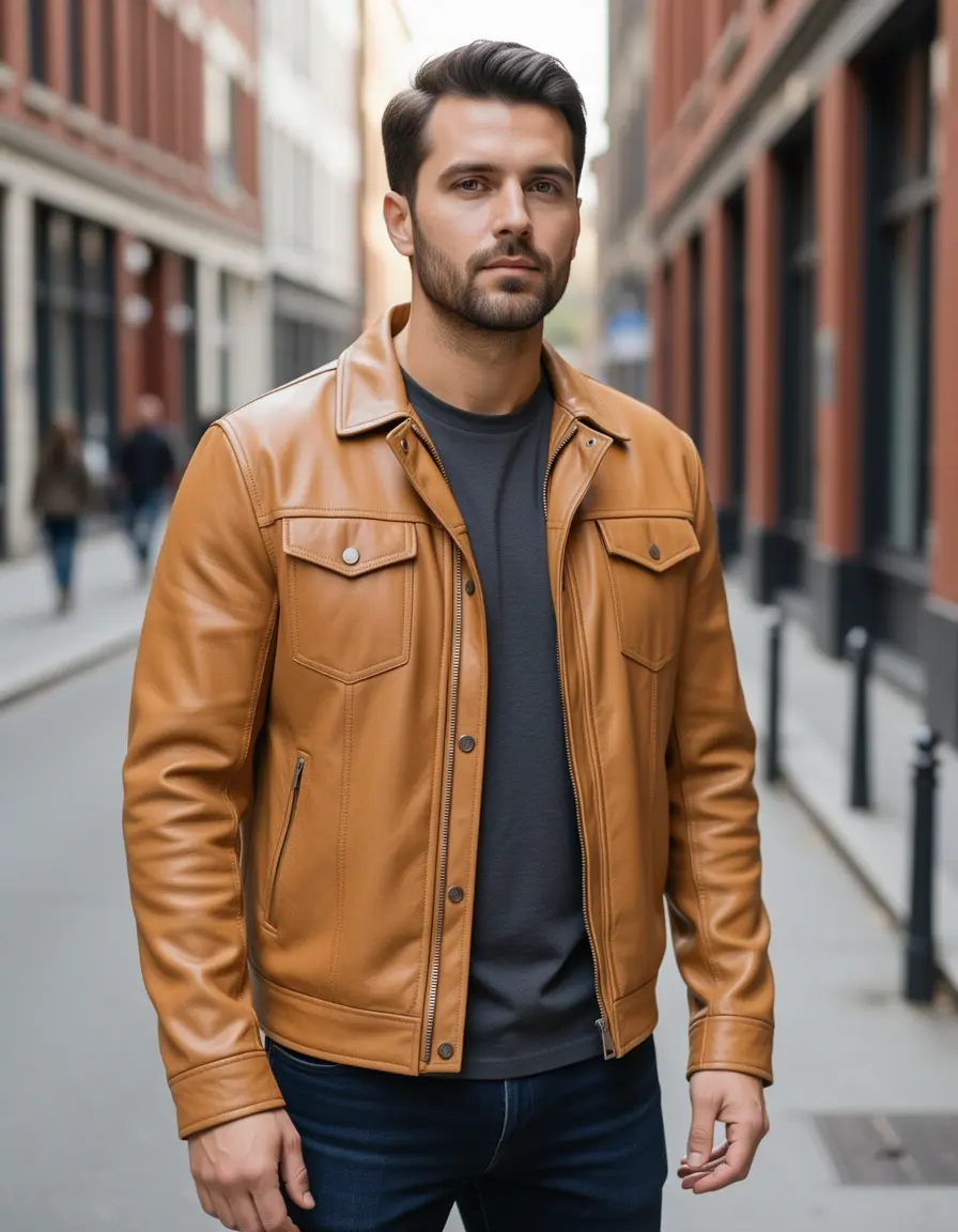 Lässige helle Lederjacke für Herren