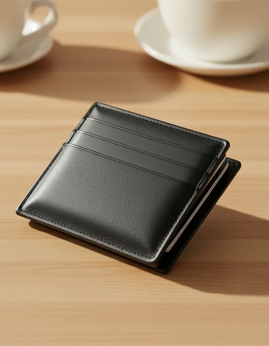 Schwarzes Leder Bifold Portemonnaie für Damen mit Kartenfächern