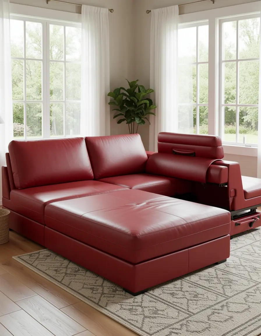 Rotes konvertierbares Ledersofa