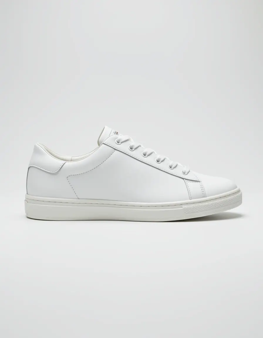Weiße flache Leder-Sneaker für Damen Seitenprofil
