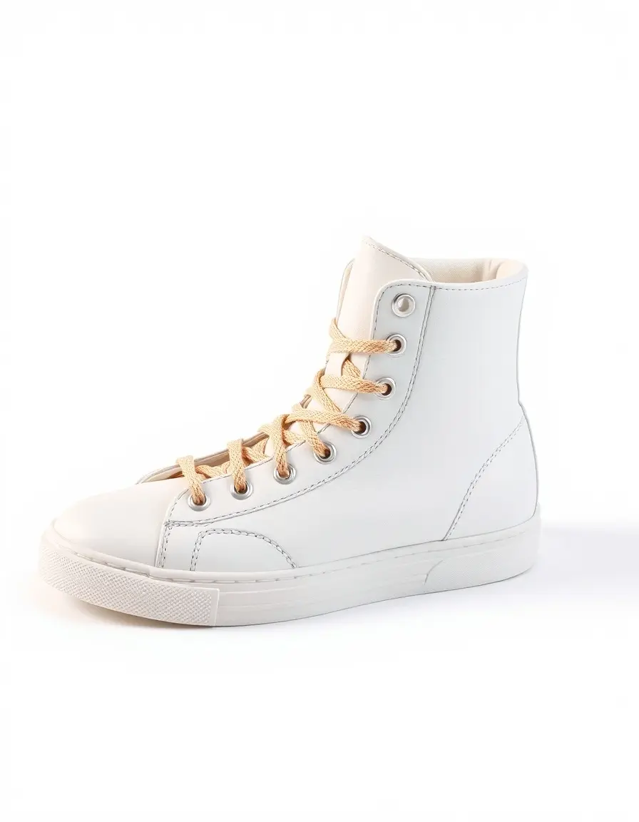 High-Top weiße Leder Sneaker auf weißem Hintergrund