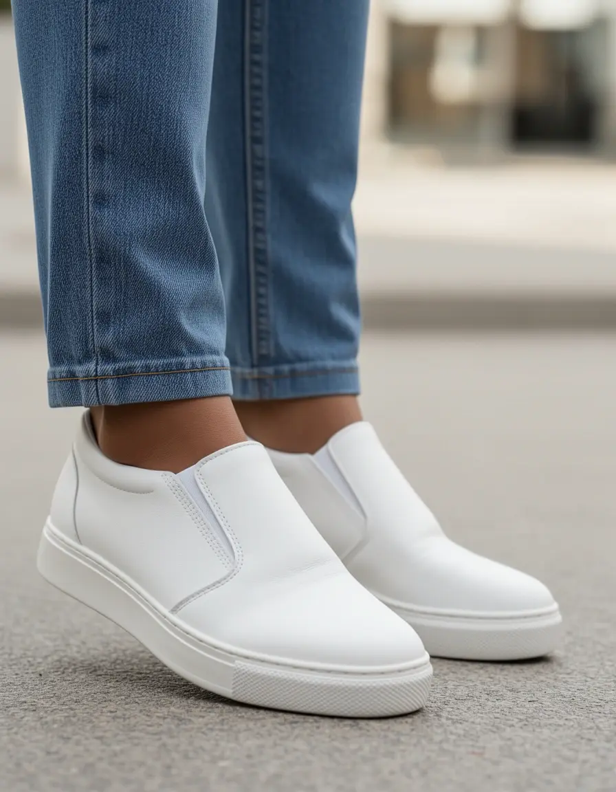 Slip-On weiße Leder Sneaker für Damen