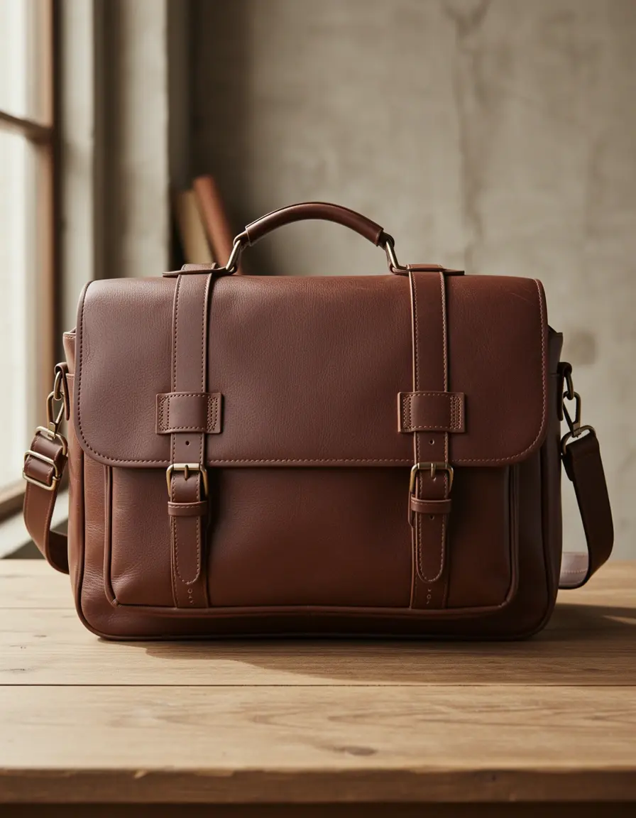 Braune Ledertasche Herren Messenger Bag im Frontalblick