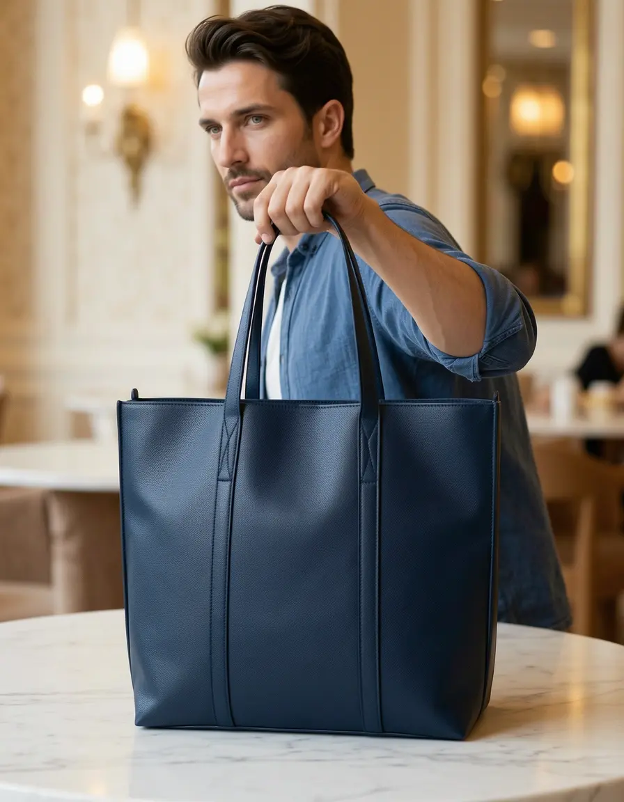 Dunkelblaue Ledertasche Herren Tote Bag
