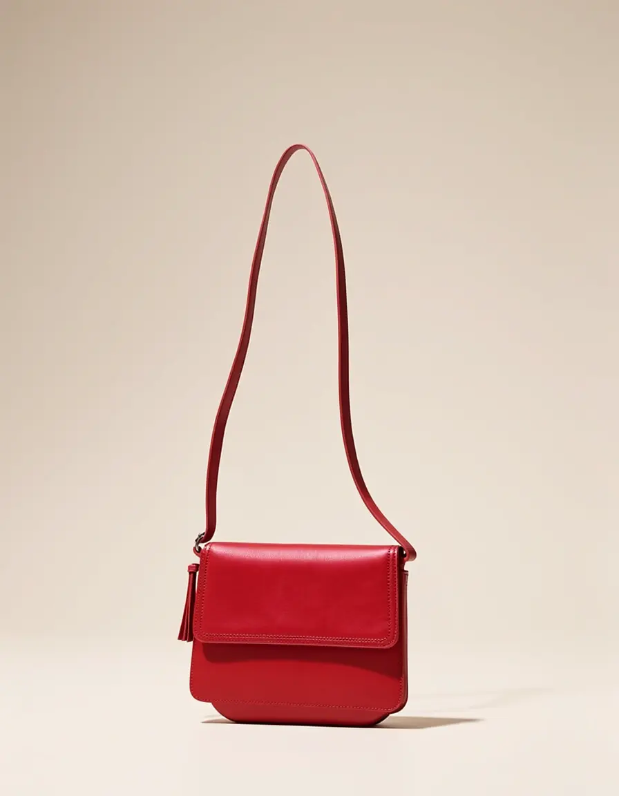 Kompakte rote Crossbody-Tasche aus echtem Leder