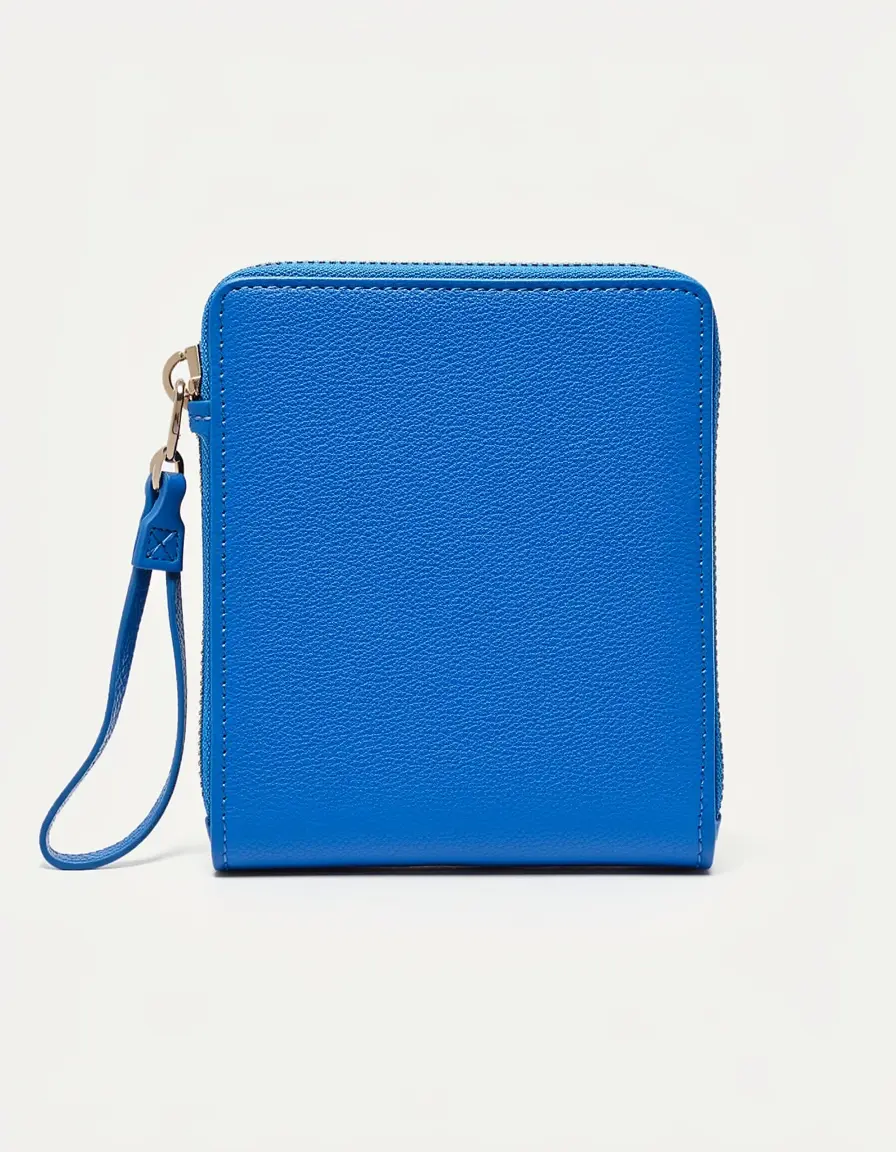 Blaues Lederportemonnaie mit Handschlaufe Damen