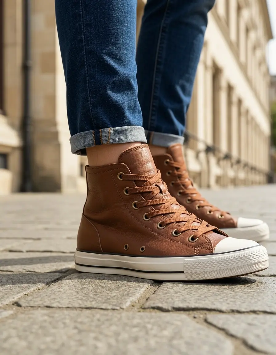 Braune High-Top Sneaker aus Leder für Herren robuster Stil