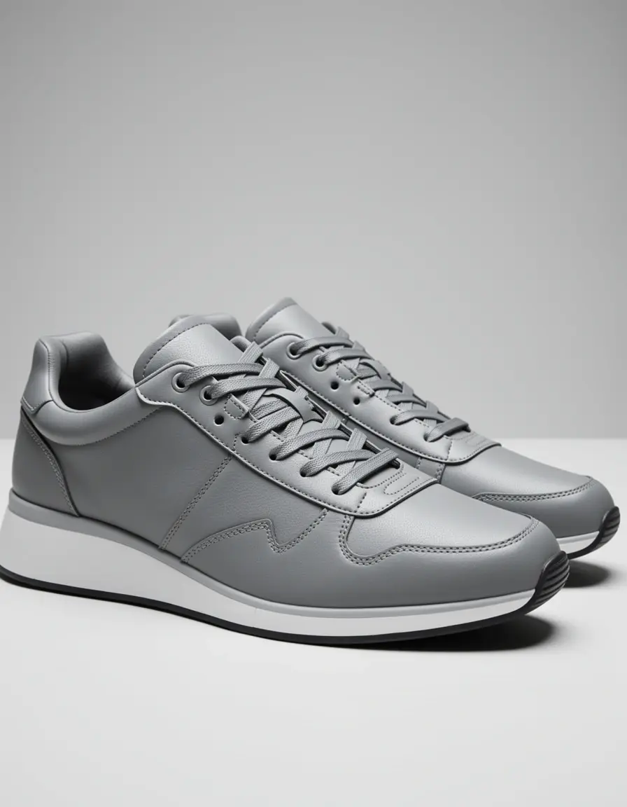 Graue sportliche Leder-Sneaker für Herren moderner Look
