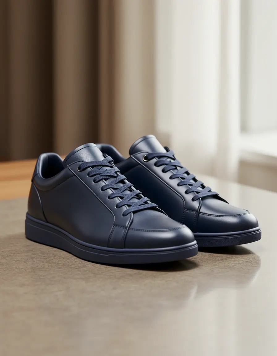 Luxuriöse marineblaue Leder-Sneaker für Herren edles Finish