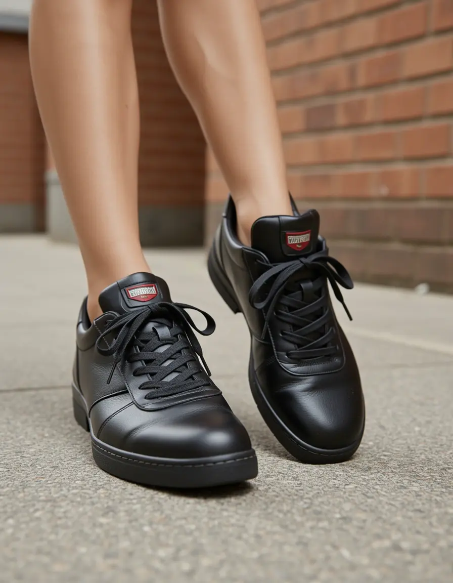 Schwarze Retro Leder-Sneaker für Herren Old-School Stil