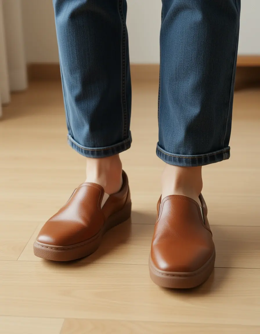 Braune Leder-Slip-On Sneaker für Herren komfortabel