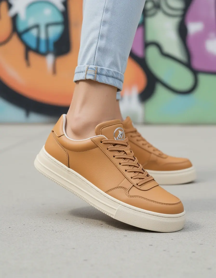 Beige Plateau Leder-Sneaker für Herren trendiges Design