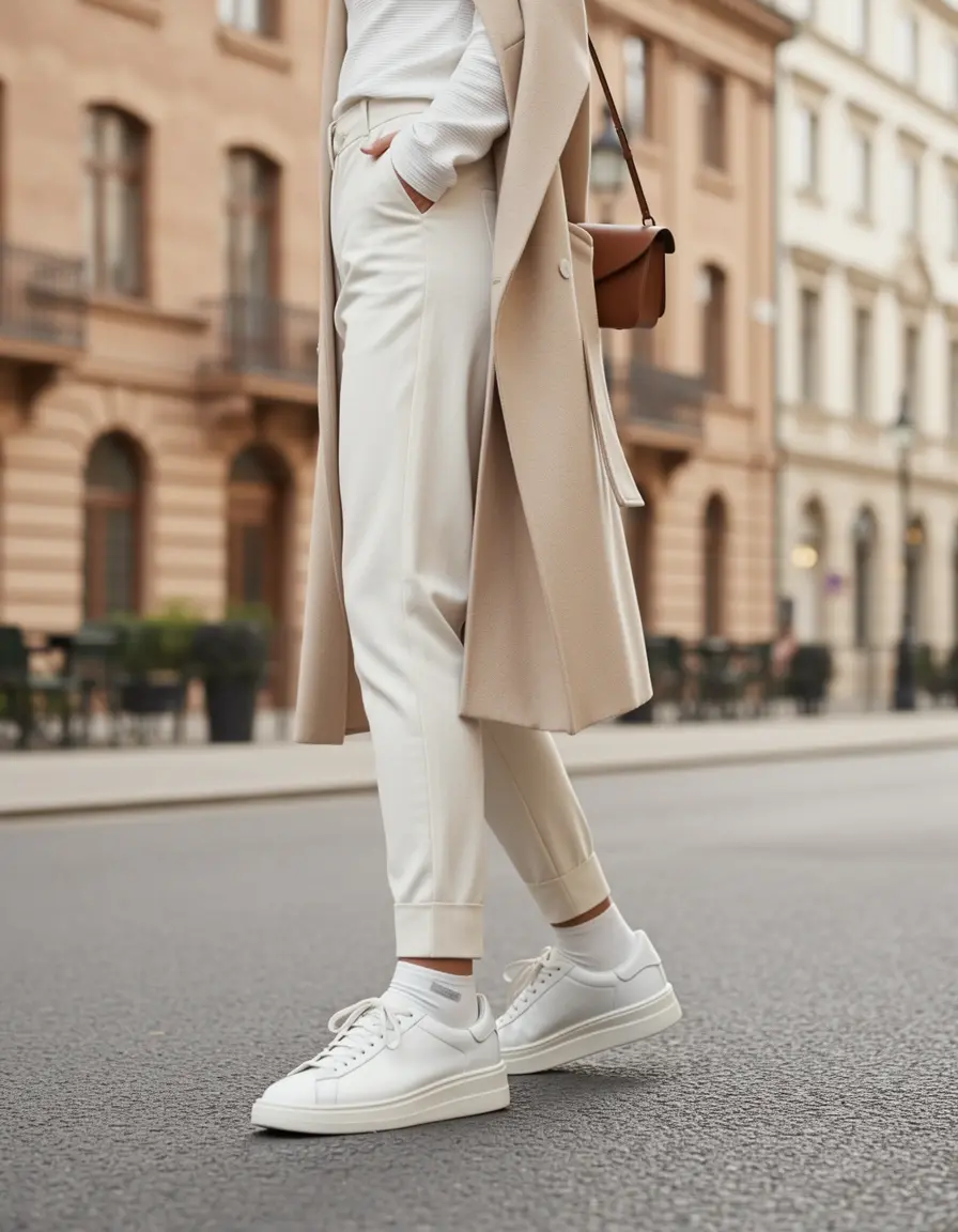 Elegante weiße Damen Ledersneaker Detailaufnahme