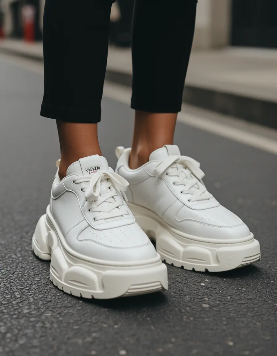 Klobige weiße Leder Sneaker für Damen