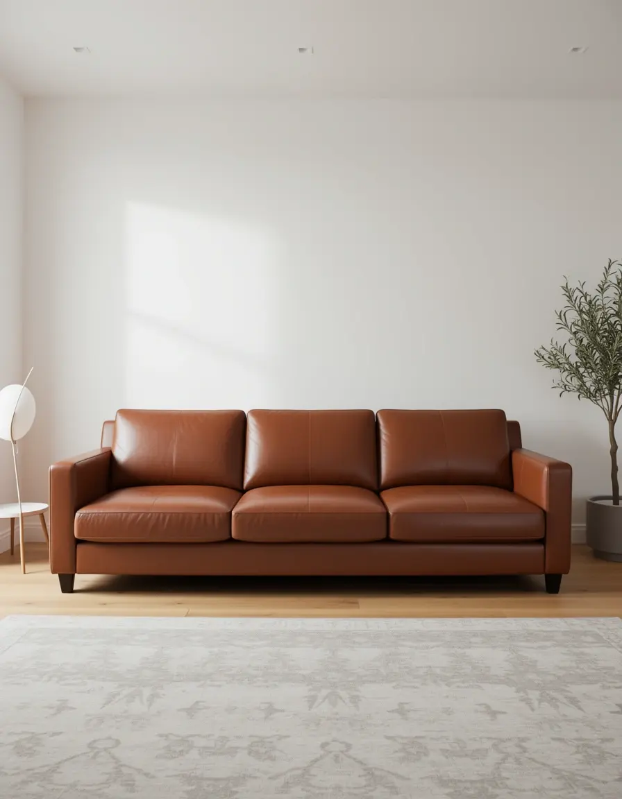 Braunes Leder-Dreisitzer-Sofa in klassischem Design