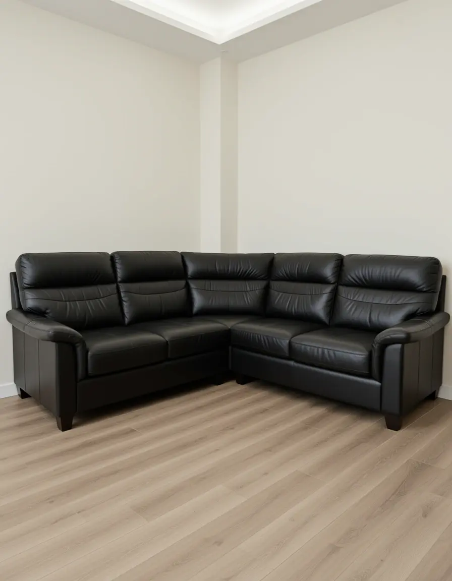 Schwarzes L-förmiges Ledersofa für moderne Wohnzimmer
