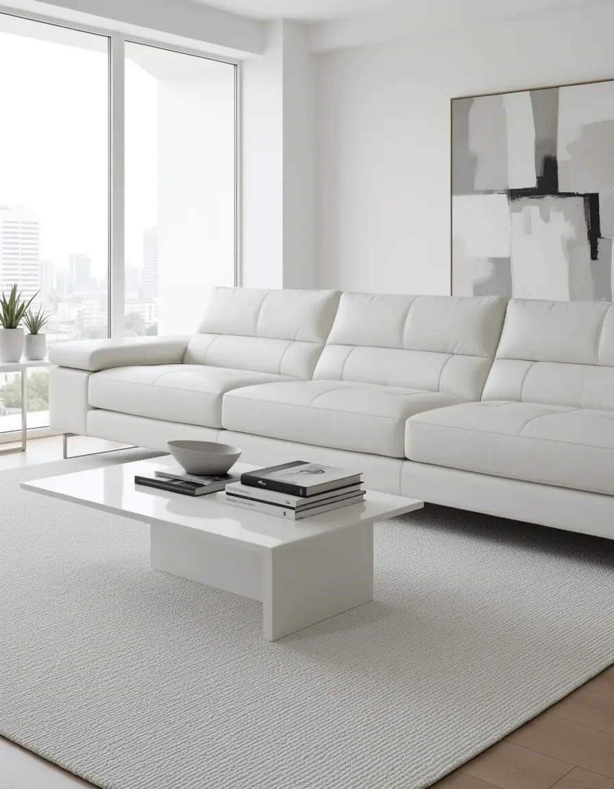 Weißes modernes Ledersofa mit schlankem Design