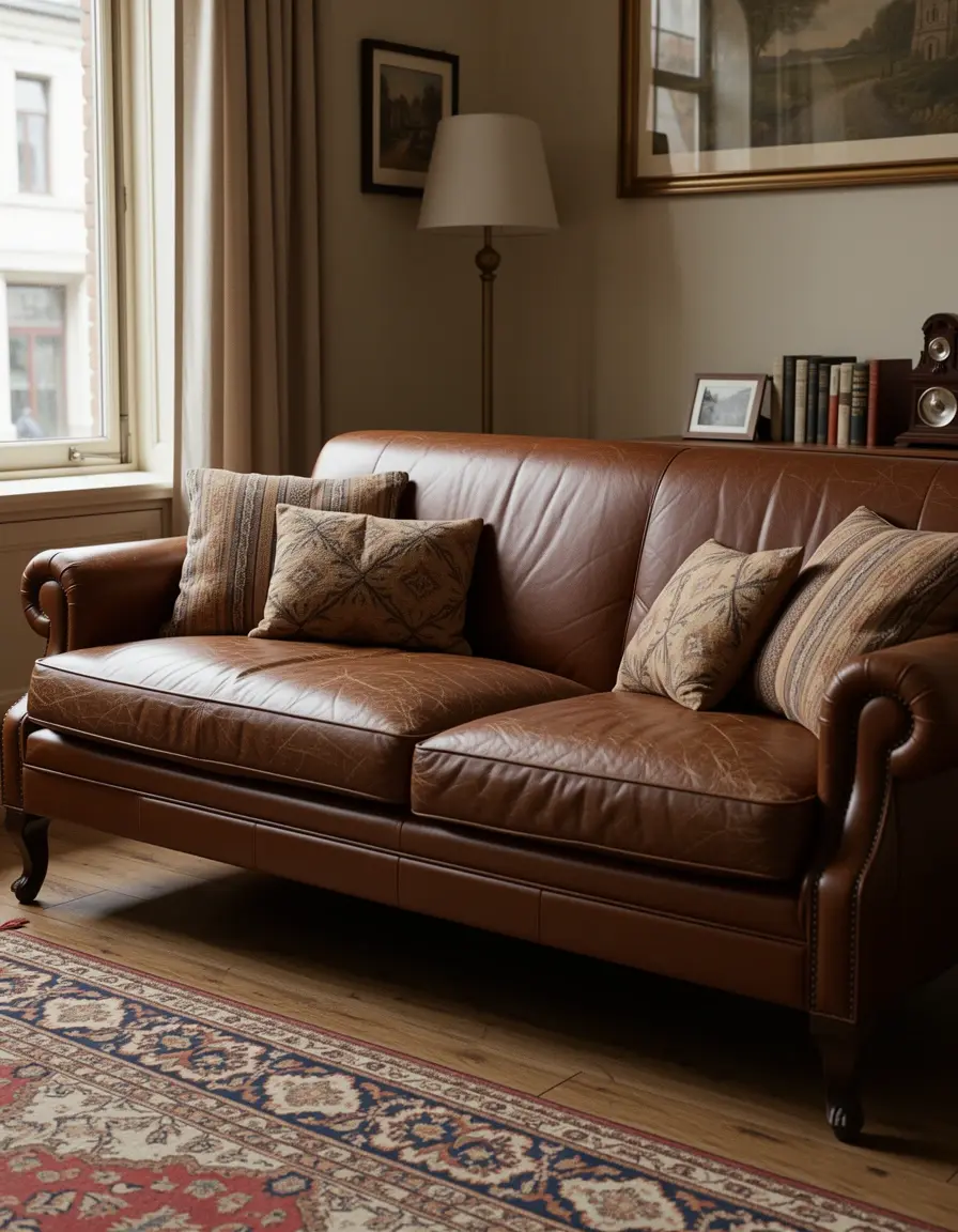 Vintage braunes Ledersofa mit natürlicher Patina