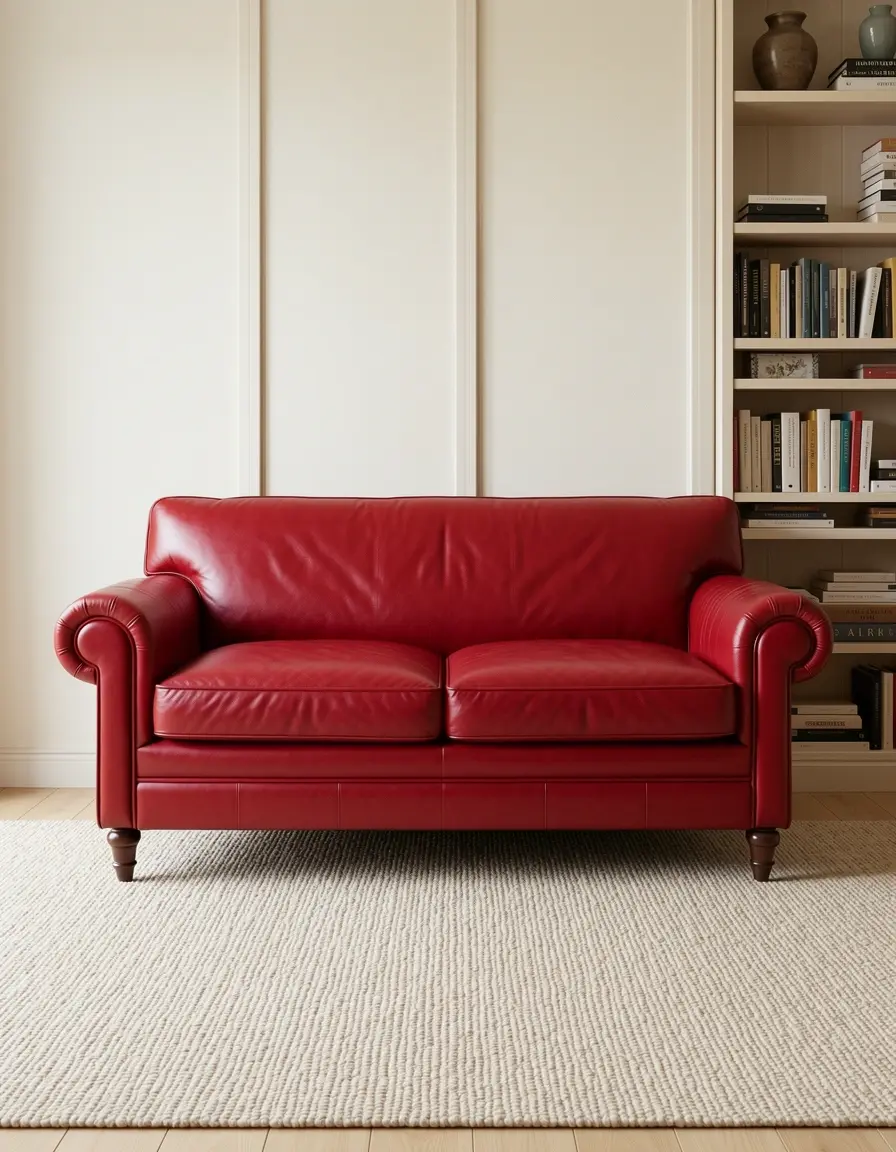 Kleines rotes Leder-Loveseat Sofa