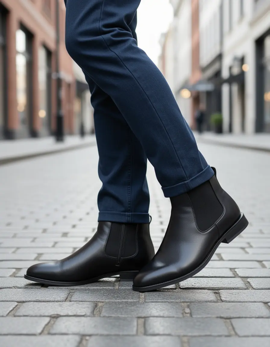 Schwarze Stiefel Herren Leder Ankle Boots für Männer im urbanen Stil