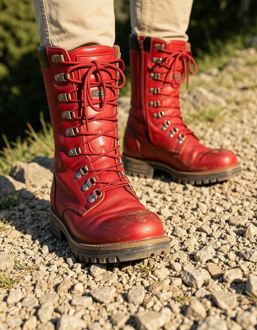 Rote Wanderstiefel Herren Leder mit spezieller Bergsohle