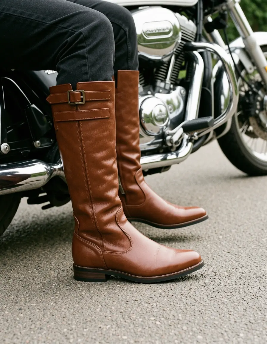 Braune Motorradstiefel Herren Leder im Heritage Look