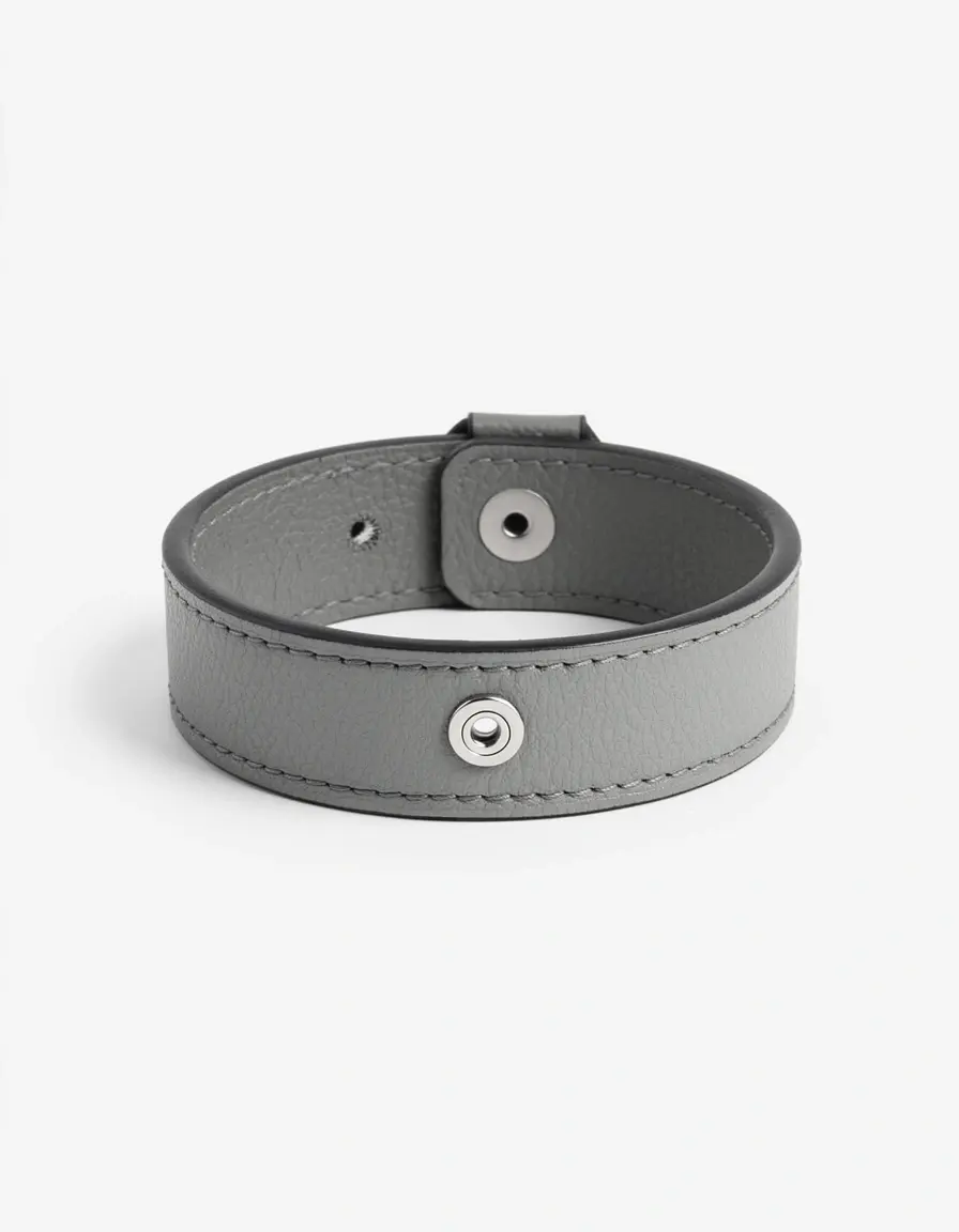 Graues Lederarmband mit Schnellverschluss-System
