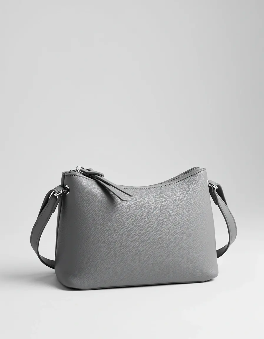 Graue Bucket Bag aus echtem Leder