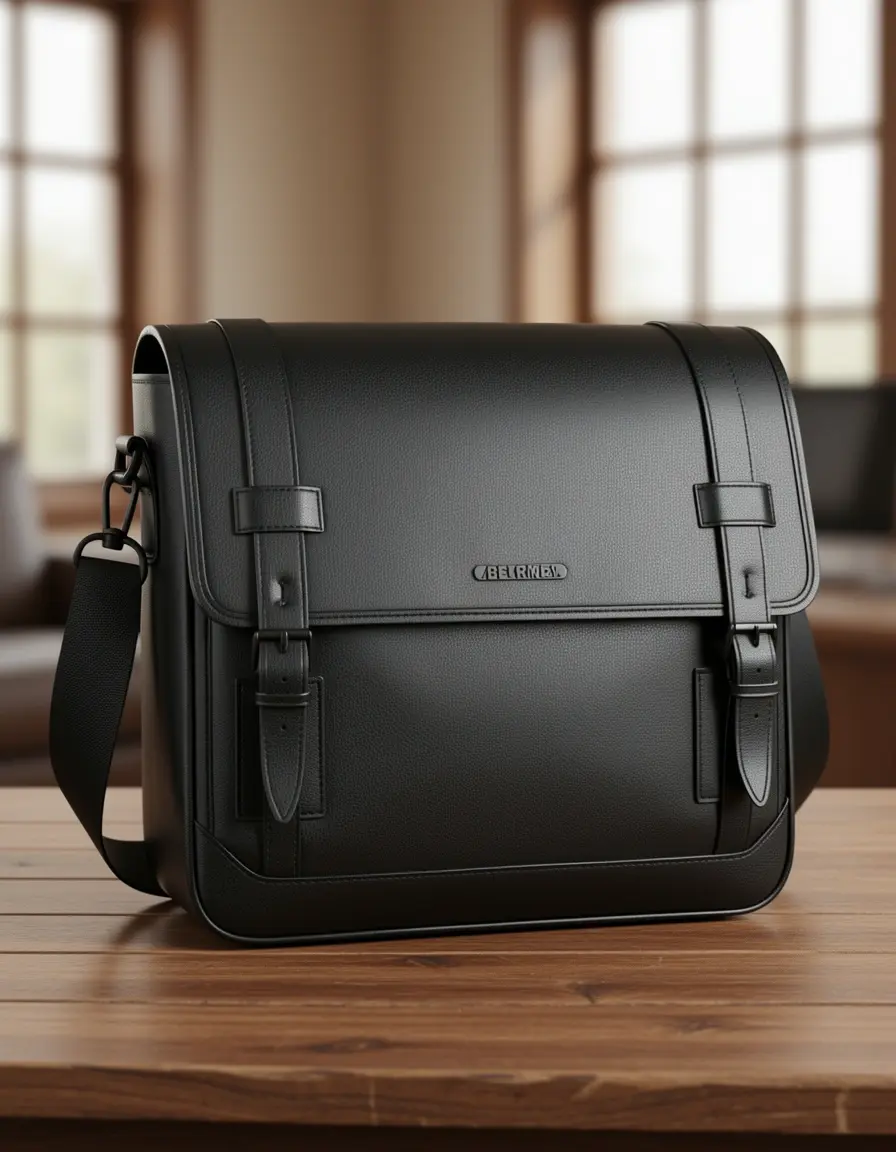 Schwarze Leder Umhängetasche für Herren Messenger Style