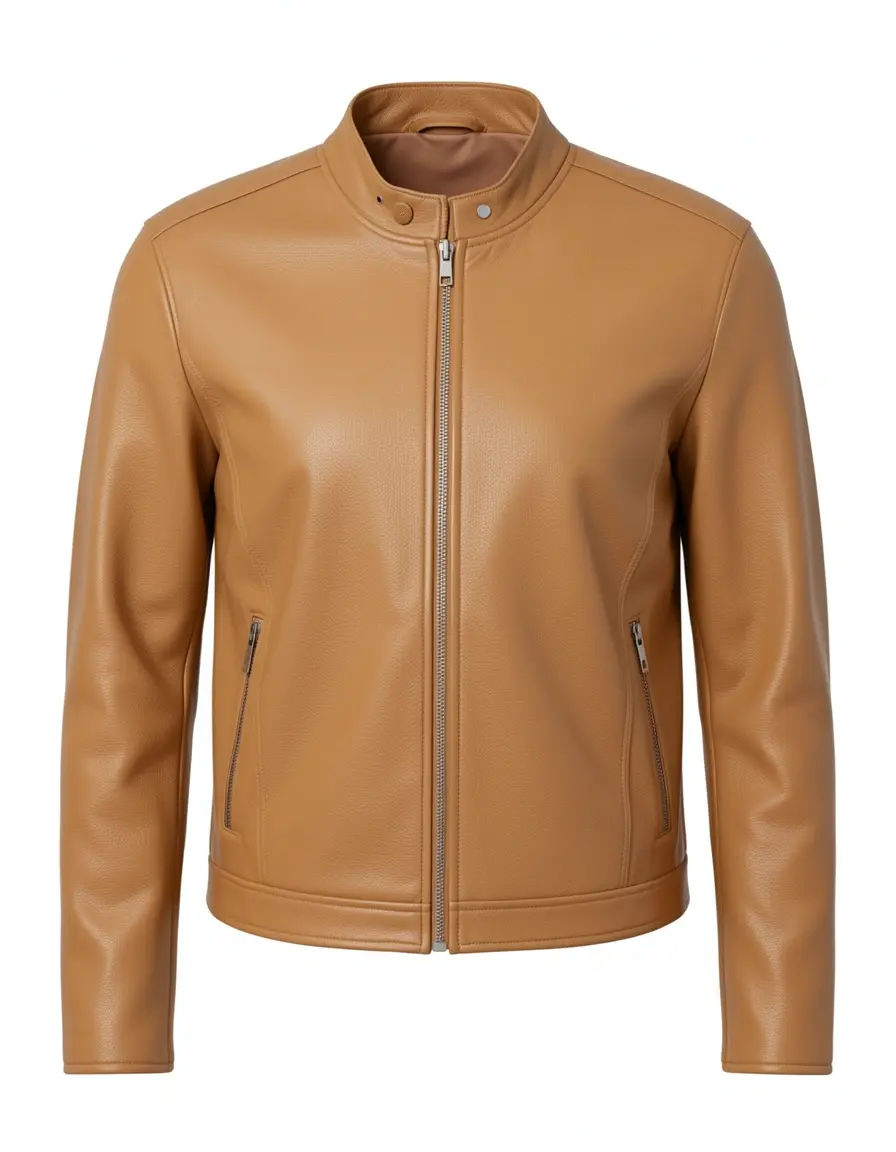 Modische PU Lederjacke in der Farbe Tan