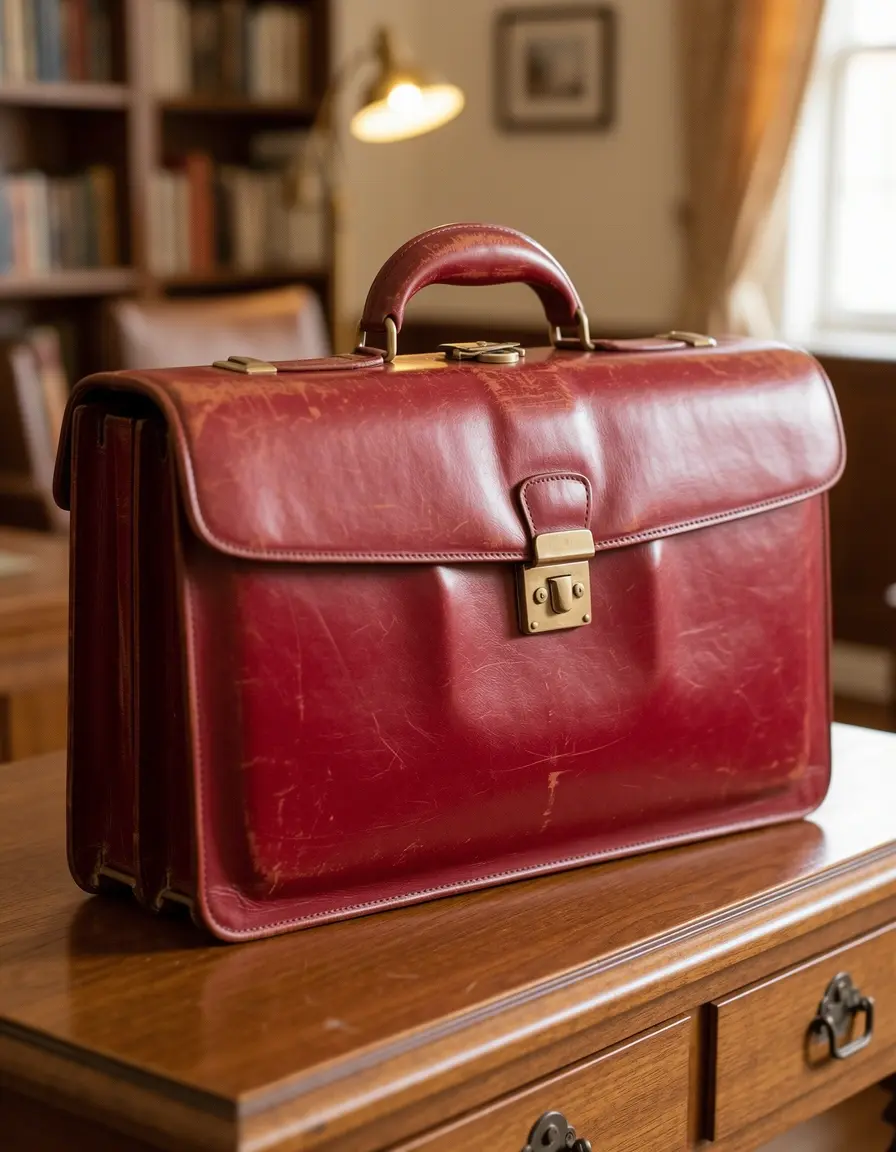 Rote Vintage Aktentasche aus echtem Leder