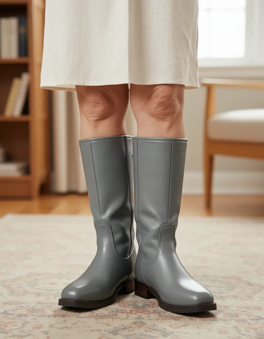 Graue Lederstiefel für Senioren - bequeme Lederschuhe