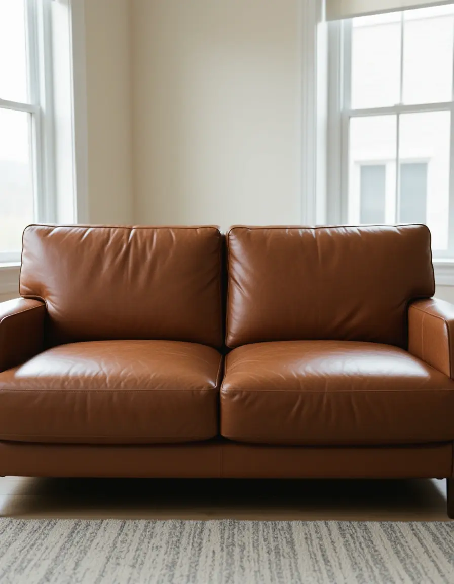 Braune Zwei-Sitzer Couch aus Leder in modernem Design