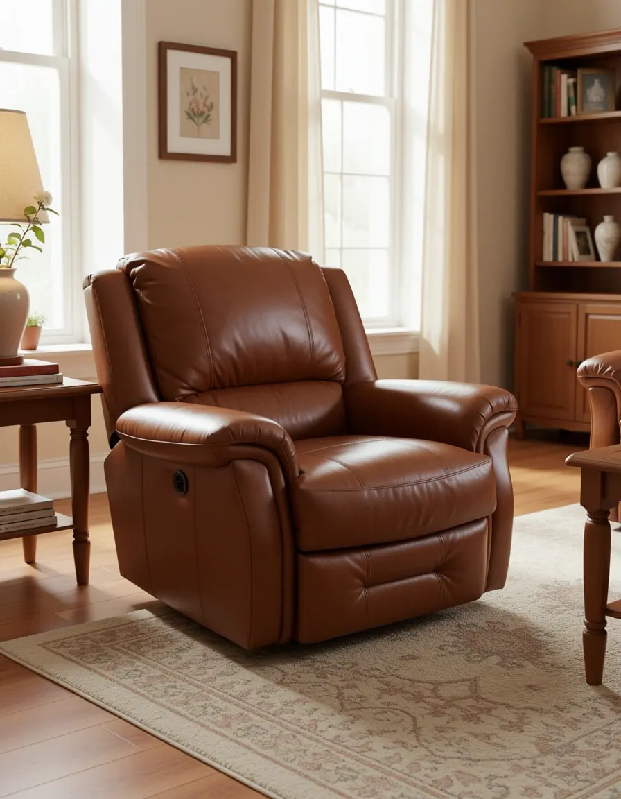Hellbraune Leder-Recliner Couch zum Entspannen