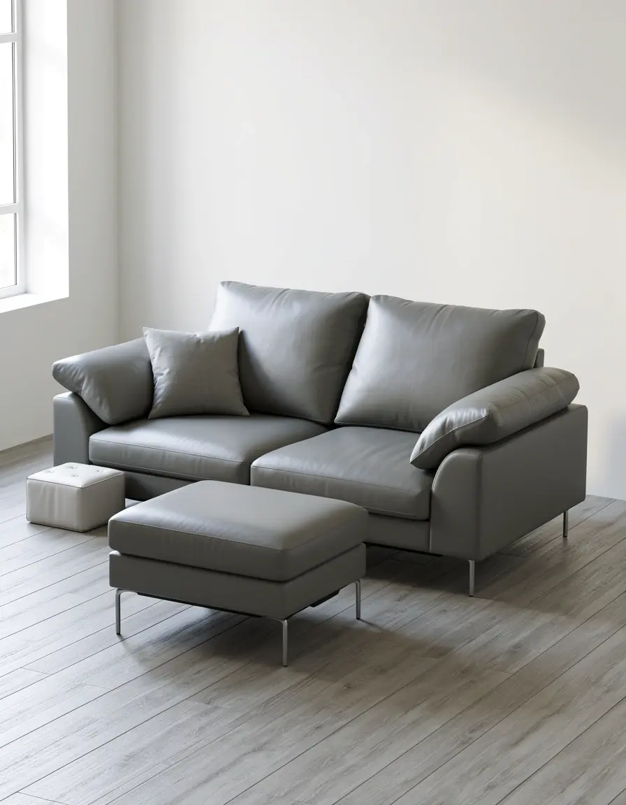 Moderne graue Couch aus Leder in minimalistischem Design