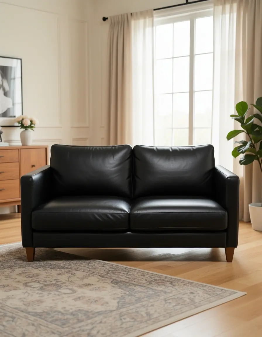 Kleiner schwarzer Loveseat aus Leder