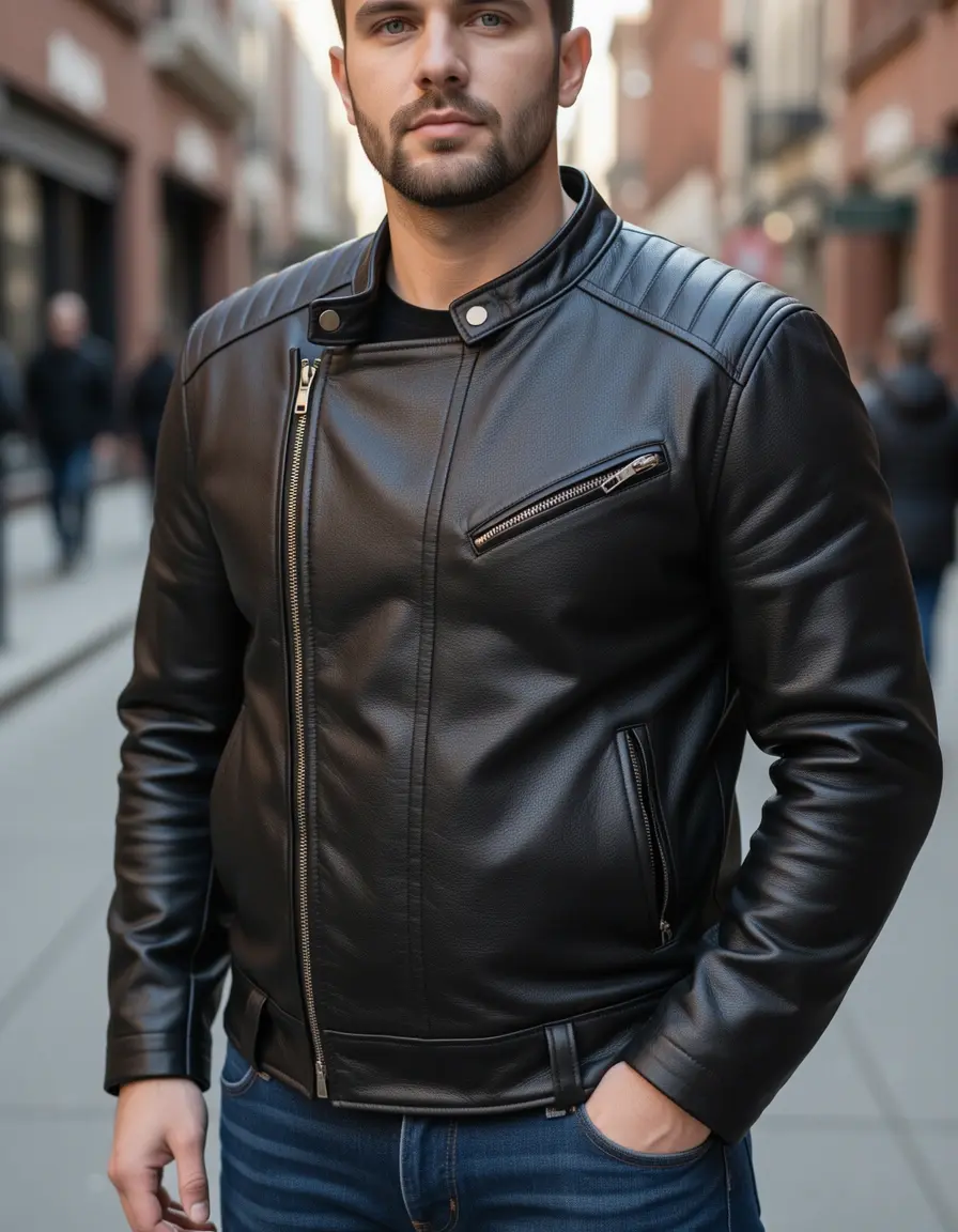Hochwertige Lederjacke im Biker-Stil