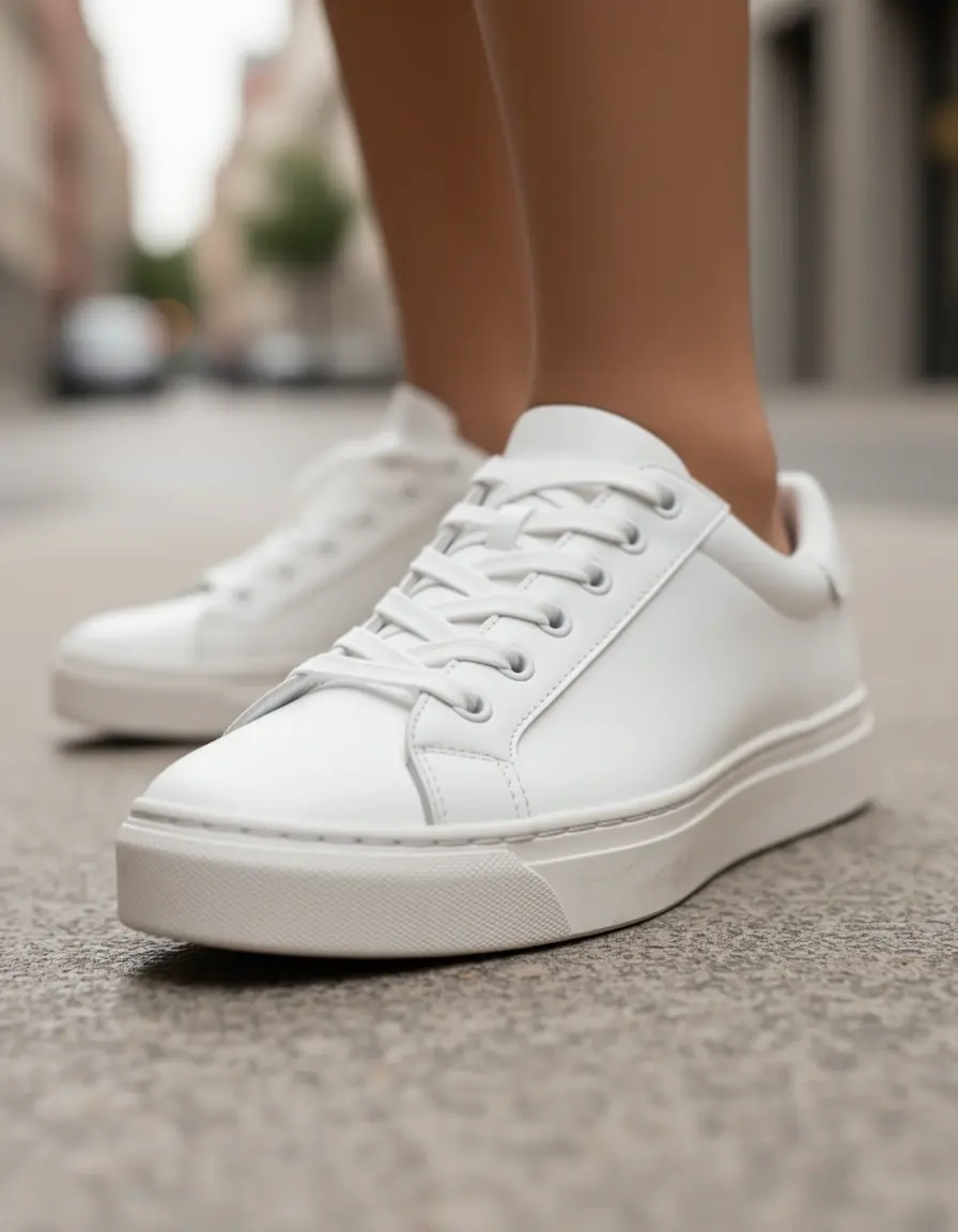 Damen weißer Casual Leder Sneaker minimalistisch