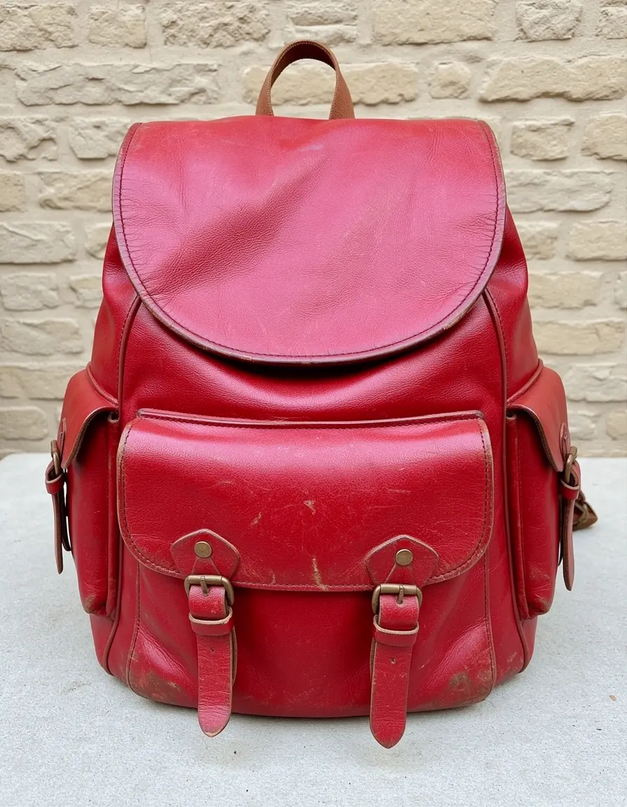 Roter Vintage Lederrucksack Damen
