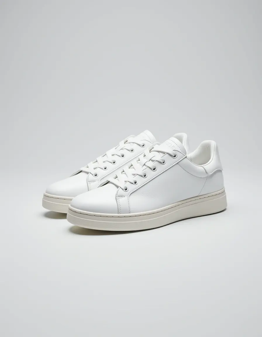 Moderner Trend-Sneaker aus weißem Leder mit Plateausohle