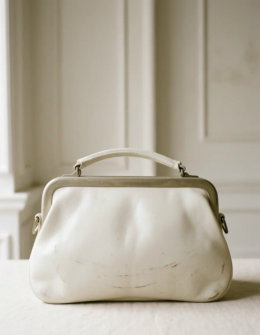 Weiße Damenhandtasche aus Leder im Vintage-Stil
