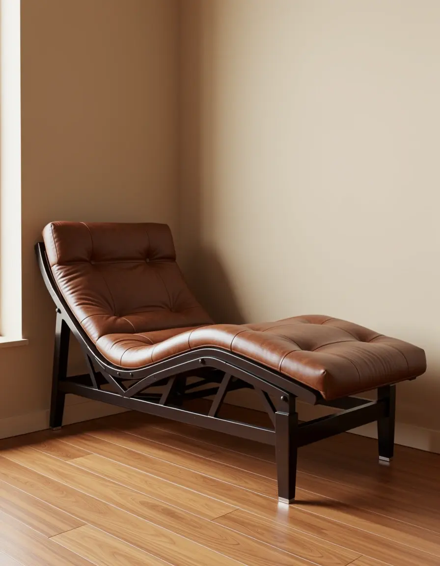 Cognacfarbenes Ledersofa mit Chaise Longue