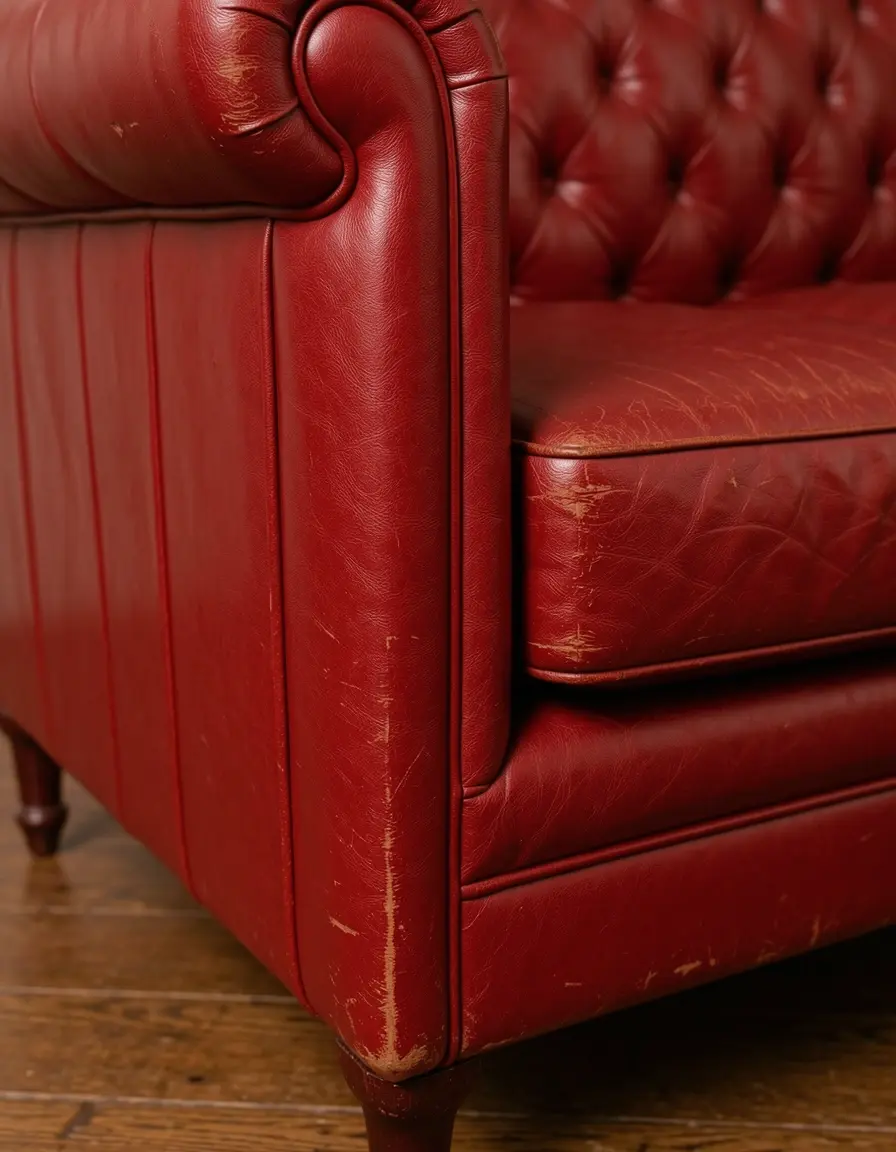 Rotes Vintage Ledersofa im Retro-Stil