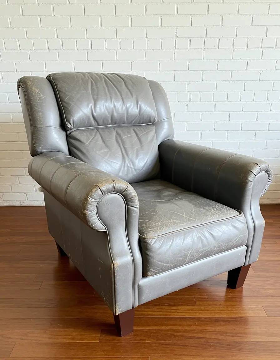Grauer Vintage Lederstuhl für das Esszimmer