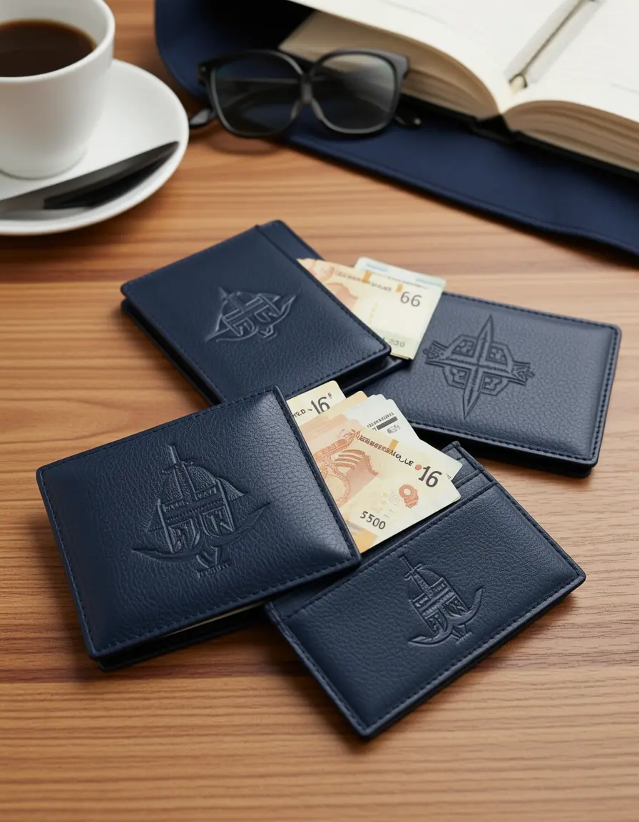 Navy blaues Leder Travel Wallet für Herren